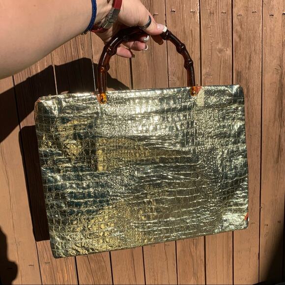 Vintage Handbags - Vintage 60s Lady’s Pride Gold Foil Zipper Handbag